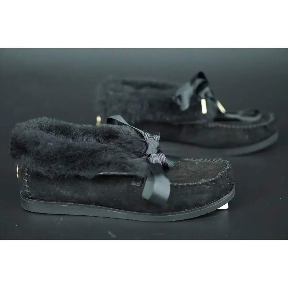 Tory Burch Aberdeen Genuine Rabbit Fur Trim Slipper Bootie SZ 5.5 NIB Black Bow
